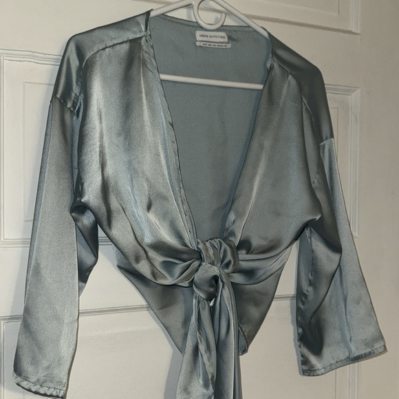 Urban Outfitters Nicole Blue Satin Tie-Front Top - Picture 13 of 16